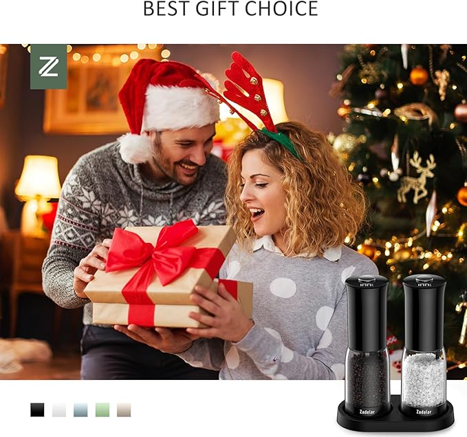 Electric Salt and Pepper Grinder Set with LED Power Display,Larger Capacity Salt and Pepper Shakers Set Rechargeable Electric with Flexible Coarsenes,LED Light,One Hand Operation for Kitchen