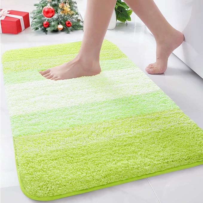 Arotive Microfiber Bathroom Rugs, Shaggy Soft and Absorbent Contour Toilet Rugs, Non-Slip, Thick Plush Machine Washable Dry Bath Mats for Toilet Base, 30x20, Light Green, Rectangular