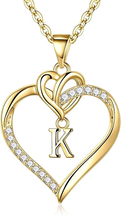 STORUP Christmas Gifts for Women Teen Girls - Heart Initial Necklaces for Women Girls, 14K-Gold-Plated Cubic Zirconia Initial A-Z Pendant Dainty Heart Necklaces for Teen Girl Jewelry Birthday Gifts