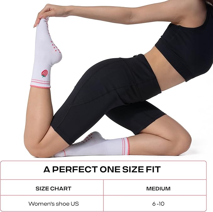CoolMate Pilates Socks with Grips for Women, Yoga Socks, Crew Non Slip Women for Barre, Pilates Gifts