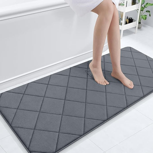 OLANLY Memory Foam Bath Mat 59x24, Ultra Soft and Absorbent Bathroom Rugs, Machine Washable, Comfortable Bath Carpet for Bathroom Floor, Tub and Shower, Dark Grey