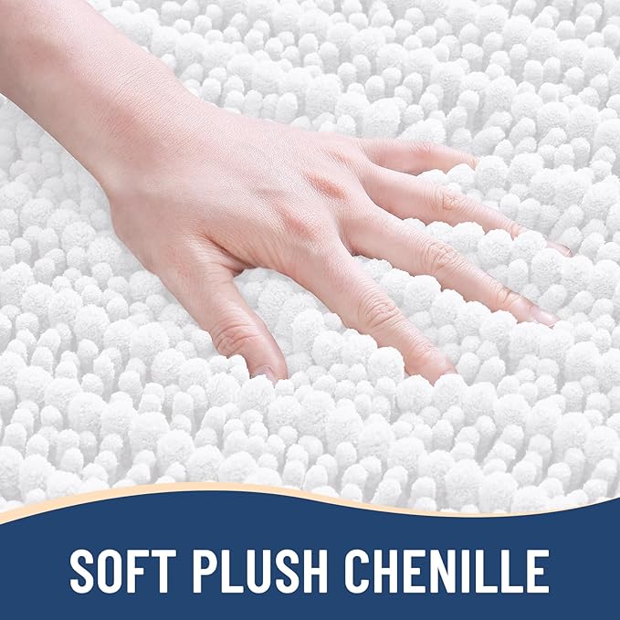 Arotive Luxury Chenille Bathroom Rug Mat, Extra Soft Thick Absorbent Shaggy Bath Rugs, Non-Slip Machine Wash Dry, Plush Bath Mats for Bathroom, Shower and Tub, 60x24, White