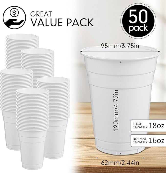 Mimorou White 200 Pack 16 oz Disposable Plastic Cups Bulk, Party Plastic Cups for Parties Stackable Beverage Drinking Tumbler Heavy Duty for Events Picnics and BBQ Wedding Birthday Baby Shower