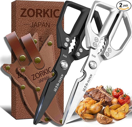 Japanese Kitchen Shears Set, Heavy Duty Poultry Shears All Purpose, Kitchen Meat Scissors for Steak Cutting, Chicken Bones, and Turkey Christmas Gifts for Men Women Mom Dad