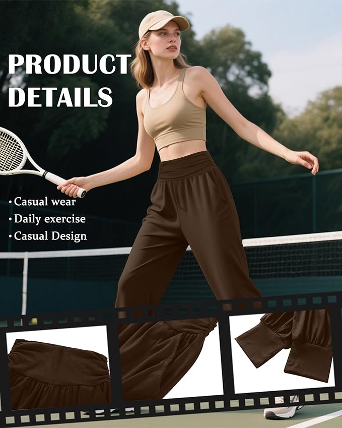 2 Pack Women's Yoga Joggers, Cozy Sweatpants with Pockets Casual Loose Comfy High Waisted Lounge Pants