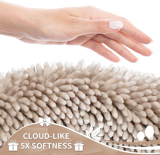 Yimobra Toilet Rugs U Shaped Washable, Extra Thick Soft Absorbent Chenille Contour Bathroom Rugs for Toilet 24x24 Inch, Quick Dry Non Slip Toilet Mat for Bath Floor, Khaki