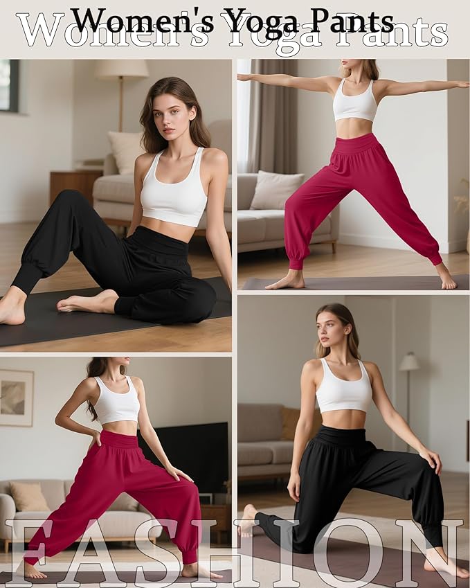 2 Pack Women's Yoga Joggers, Cozy Sweatpants with Pockets Casual Loose Comfy High Waisted Lounge Pants