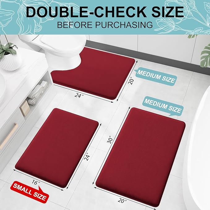 Smiry Memory Foam Bath Mat 36x24, Extra Soft and Absorbent Bathroom Mats, Non Slip Washable Carpet for Floor, Shower and Tub, Red