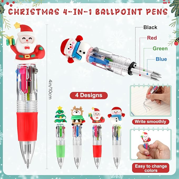 36 Sets Christmas Ballpoint Pens Gift Positive Card 4-in-1 Multicolor Retractable Xmas Pens Classroom Prizes Christmas Goodie Bags Stocking Stuffers for Student Friends School Party Favor