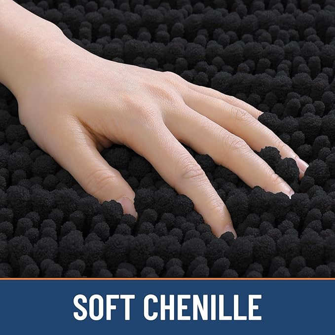 Smiry Bathroom Rugs Mat 48x32, Extra Soft Absorbent Chenille Bath Rugs, Non Slip Rubber Backing Machine Washable Quick Dry Bath Mats for Bathroom Floor, Tub, Shower, Home Decor Accessories, Black