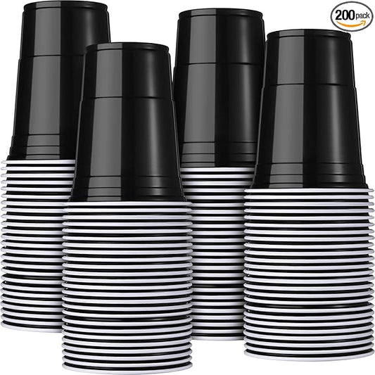 Mimorou Black 200 Pack 16 oz Disposable Plastic Cups Bulk, Party Plastic Cups for Parties Stackable Beverage Drinking Tumbler Heavy Duty for Events Picnics and BBQ Wedding Birthday Baby Shower