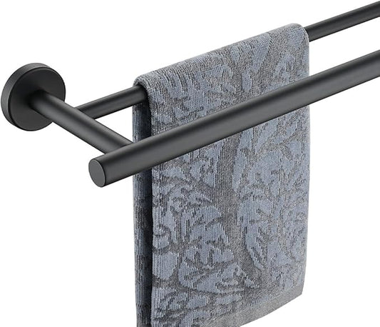 JQK Double Towel Bar Black, 39 Inch 304 Stainless Steel Thicken 1mm Towel Rack for Bathroom, Bath Towel Holder Matte Black Wall Mount, Useable Length 36 Inch, TB100L36-PB