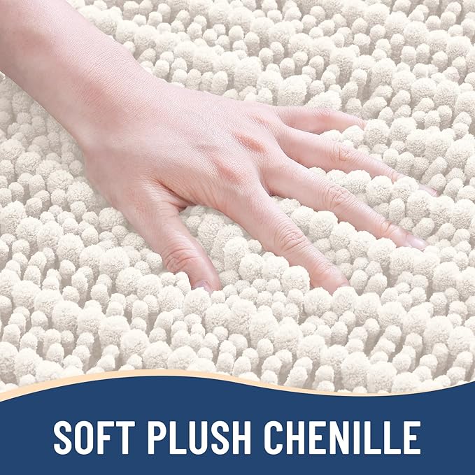 Arotive Luxury Chenille Bathroom Rug Mat, Extra Soft Thick Absorbent Shaggy Bath Rugs, Non-Slip Machine Wash Dry, Plush Bath Mats for Bathroom, Shower and Tub, 47x24, Ivory
