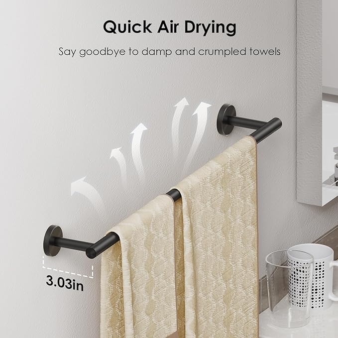 FORIOUS Bathroom Hardware Accessories Set, SUS304 Stainless Steel 24 Inch Towel Bar Set Wall Mounted, Modern Toilet Paper Holder with Shelf for Bathroom, 5 Pieces, Matte Black