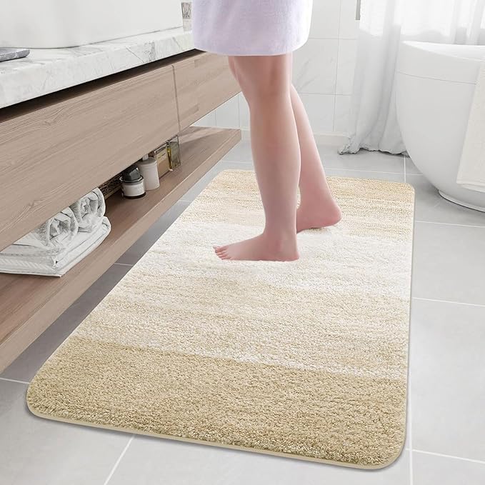 Arotive Microfiber Bathroom Rugs, Shaggy Soft and Absorbent Bath Rug, Non-Slip, Thick Plush Machine Washable Dry Bath Mats for Bathroom, Tub and Shower, 50x30, Light Beige, Rectangular
