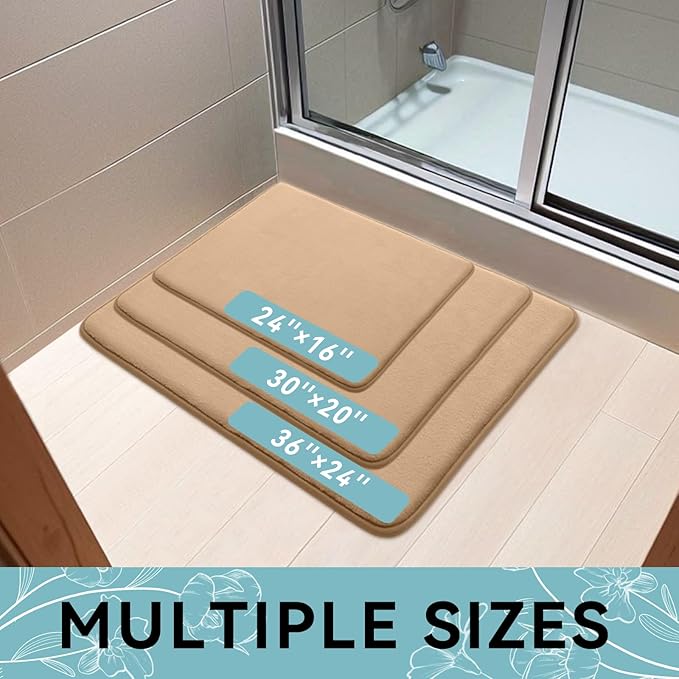 Smiry Memory Foam Bath Mat 47x24, Extra Soft and Absorbent Bathroom Mats, Non Slip Washable Carpet for Floor, Shower and Tub, Camel