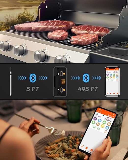 Smart Wireless Meat Thermometer Digital - Bluetooth Meat Thermometer for Grilling and Smoking - Digital Food Thermometer for Remote Monitoring of Oven/Kitchen/BBQ/Smoker/Rotisserie
