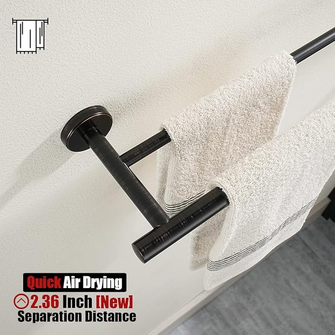 JQK Double Bath Towel Bar, Oil Rubbed Bronze 33 Inch 304 Stainless Steel Thicken 0.8mm Towel Rack for Bathroom, Towel Holder Wall Mount, Useable Length 30 Inch, TB100L30-ORB