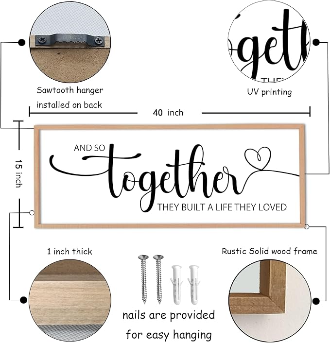 And So Together They Built A Life They Loved Sign Wall Decor 40"X15" Bedroom Above Over Bed Large Wood Framed Love Quotes for Couple Wall Hanging Art (Wood)