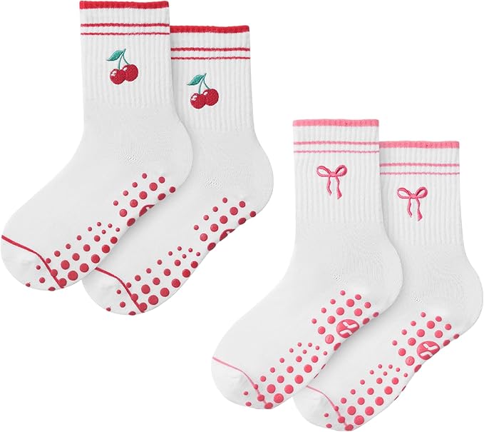 CoolMate Pilates Socks with Grips for Women, Yoga Socks, Crew Non Slip Women for Barre, Pilates Gifts