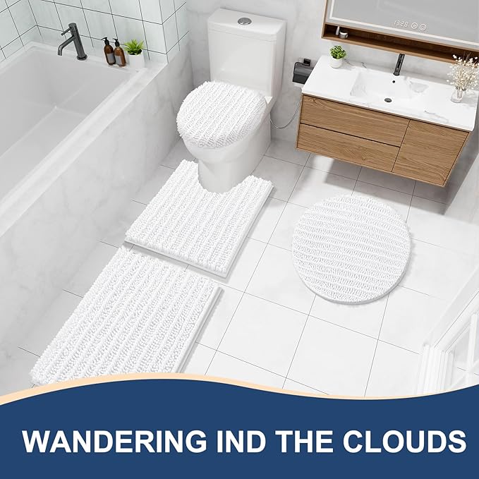 Arotive Luxury Chenille Bathroom Rug Mat, Extra Soft Thick Absorbent Shaggy Bath Rugs, Non-Slip Machine Wash Dry, Plush Bath Mats for Bathroom, Shower and Tub, 40x32, White