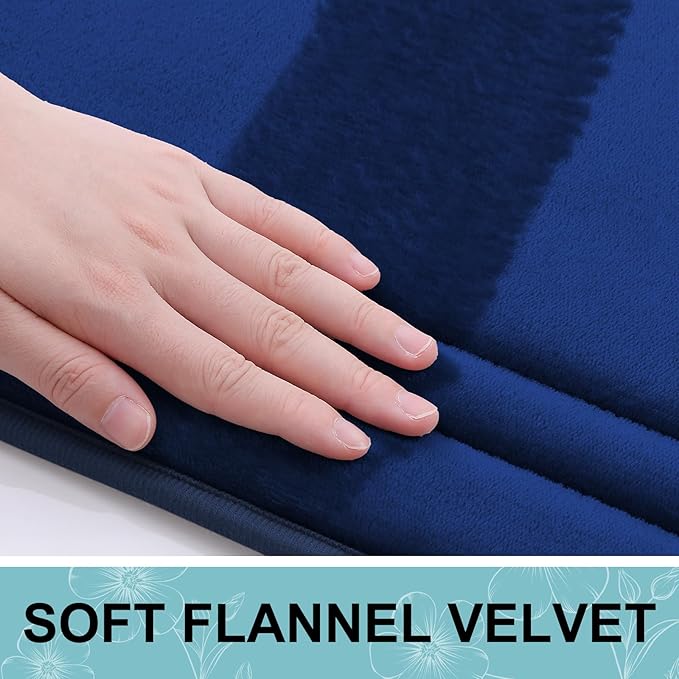 Grandaily Memory Foam Bath Mat Rug 44x24, Ultra Soft, Non-Slip and Absorbent Bathroom Rugs, Machine Wash Dry, Comfortable Bath Carpet for Bathroom Floor, Tub and Shower, Navy Blue