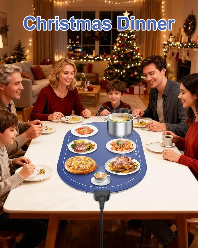 Warming Mat for Food with Adjustable Temperature Timer,10S Fast Heating Silicone Food Warmers for Parties Buffet and Home Daily,Food Warming Mat with Insulating Pad Raised Feet Protects Table