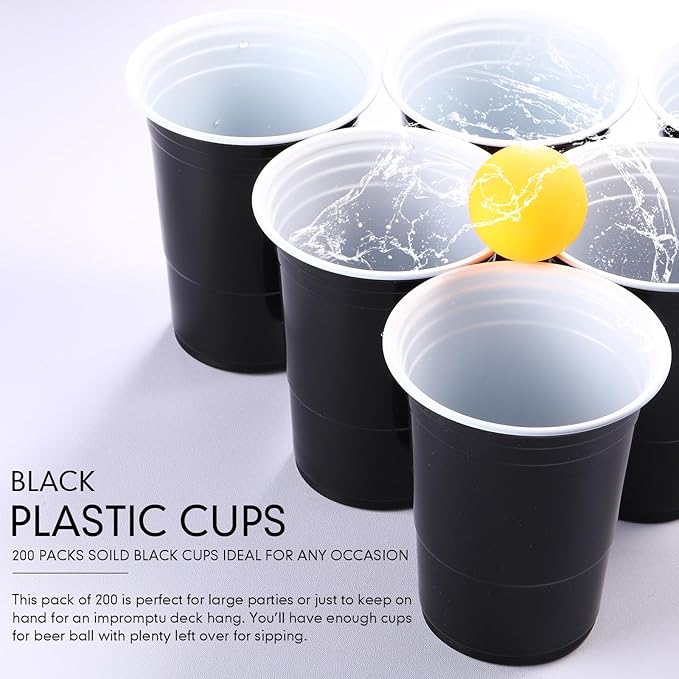 Mimorou Black 200 Pack 16 oz Disposable Plastic Cups Bulk, Party Plastic Cups for Parties Stackable Beverage Drinking Tumbler Heavy Duty for Events Picnics and BBQ Wedding Birthday Baby Shower