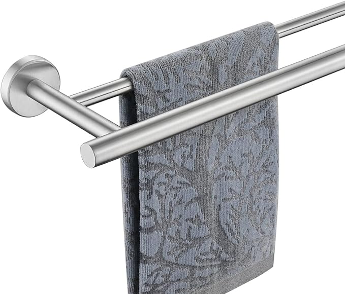 JQK Double Bath Towel Bar, 20.5 Inch 304 Stainless Steel Thicken 0.8mm Towel Rack Bathroom, Towel Holder Brushed Finished Wall Mount, Useable Length 18 Inch, TB100L18-BN