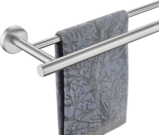 JQK Double Bath Towel Bar, 19 Inch 304 Stainless Steel Thicken 0.8mm Towel Rack Bathroom, Towel Holder Brushed Finished Wall Mount, Useable Length 16 Inch, TB100L16-BN