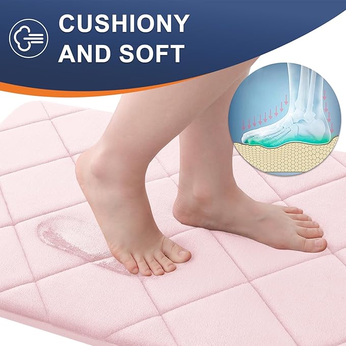OLANLY Memory Foam Bath Mat 36x24, Ultra Soft and Absorbent Bathroom Rugs, Machine Washable, Comfortable Bath Carpet for Bathroom Floor, Tub and Shower, Pink