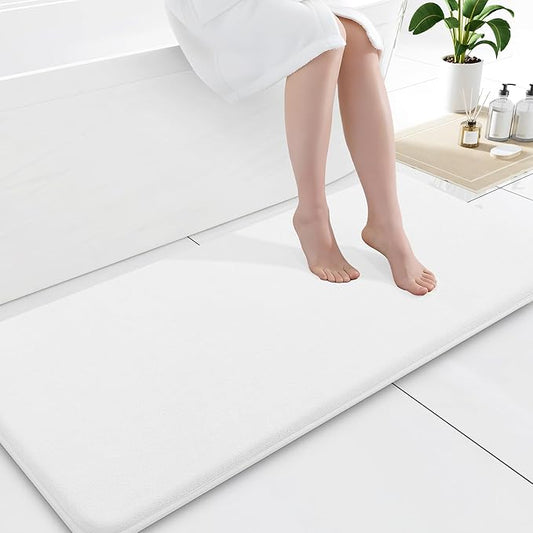 Smiry Memory Foam Bath Mat 47x20, Extra Soft and Absorbent Bathroom Mats, Non Slip Washable Carpet for Floor, Shower and Tub, White