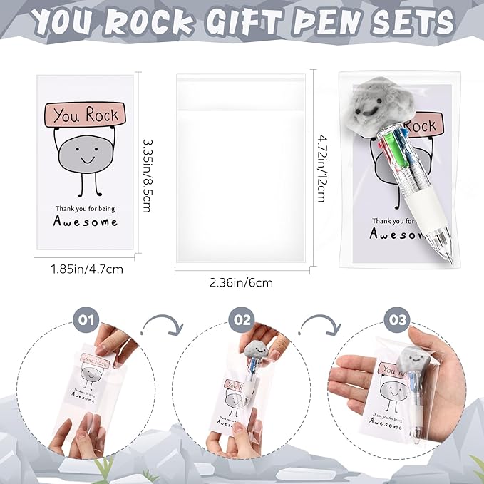 36 Sets You Rock Pens Bulk 4-in-1 Multicolor Ballpoint You Rock Pen with Support Cards for School Classroom Party Supplies and Funny Employee Appreciation Gifts