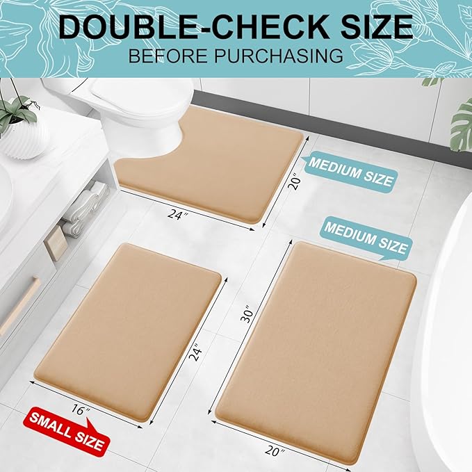 Smiry Memory Foam Bath Mat 47x24, Extra Soft and Absorbent Bathroom Mats, Non Slip Washable Carpet for Floor, Shower and Tub, Camel