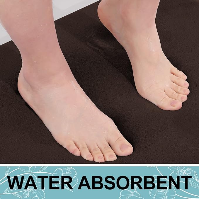 Smiry Memory Foam Bath Mat 47x24, Extra Soft and Absorbent Bathroom Mats, Non Slip Washable Carpet for Floor, Shower and Tub, Brown