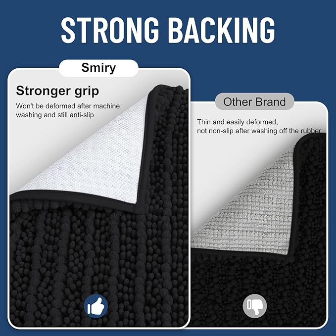 Smiry Bathroom Rugs Mat 44x24, Extra Soft Absorbent Chenille Bath Rugs, Non Slip Rubber Backing Machine Washable Quick Dry Bath Mats for Bathroom Floor, Tub, Shower, Home Decor Accessories, Black