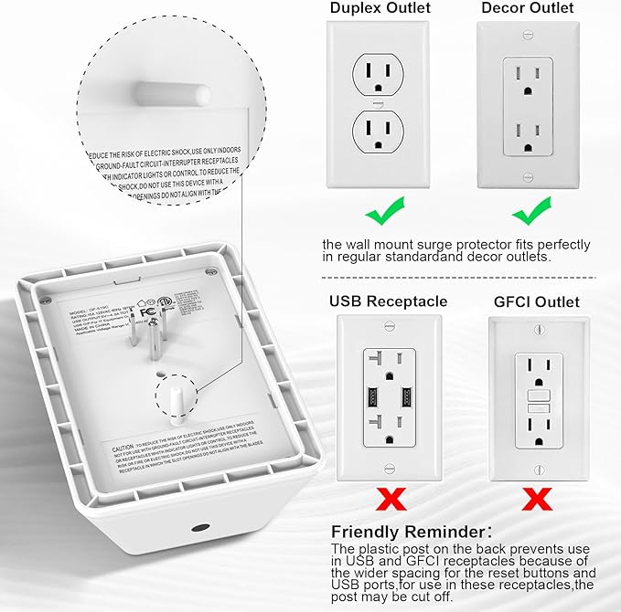 Multi Plug Outlet Surge Protector - Lvetek 3-Sided Power Strip with 5 Outlet Extender and 4 USB Ports(2 USB-C) and Night Light, USB Wall Charger for Home, Office, Travel, ETL Listed, White