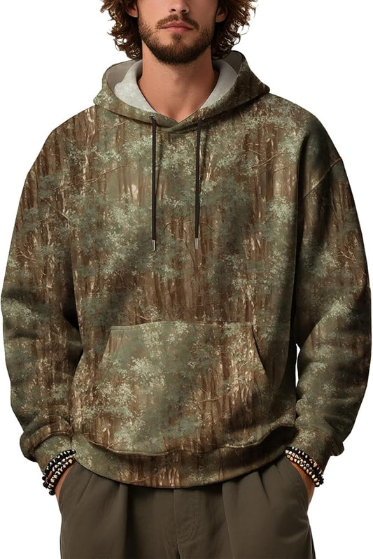 Mens Camo Hoodies Maple Leaf Graphic Camouflage Pullover Sweatshirts Hooded Fleece Casual Hunting Fall Outfits