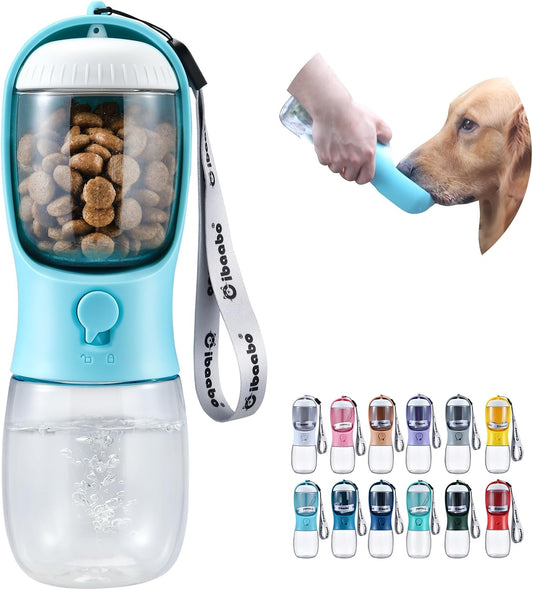 Portable Dog Water Bottle with Food Container (All-in-One Travel Feeder)