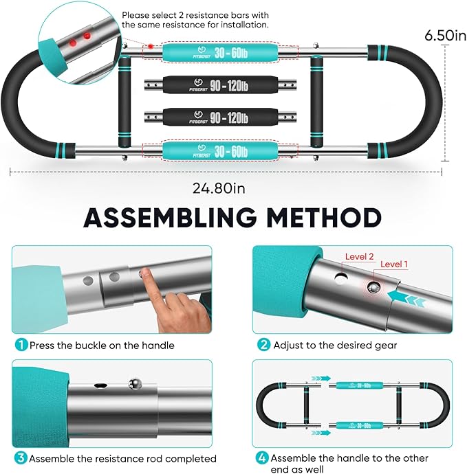 FitBeast Twister Arm Trainer, Chest Workout Equipment with 4 Spring - Adjustable Chest Exerciser for Men & Women, Detachable Forearm Strengthener, Home Fitness Equipment for Upper Body Muscle