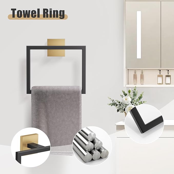 Black & Gold 5-Piece Bathroom Hardware Set – Stainless Steel Towel Bar & Holder