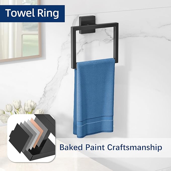 5-Piece Bathroom Hardware Accessories Set, Towel Racks for Bathroom Wall Mounted Stainless Steel, Matte Black Towel Bar Set 16In