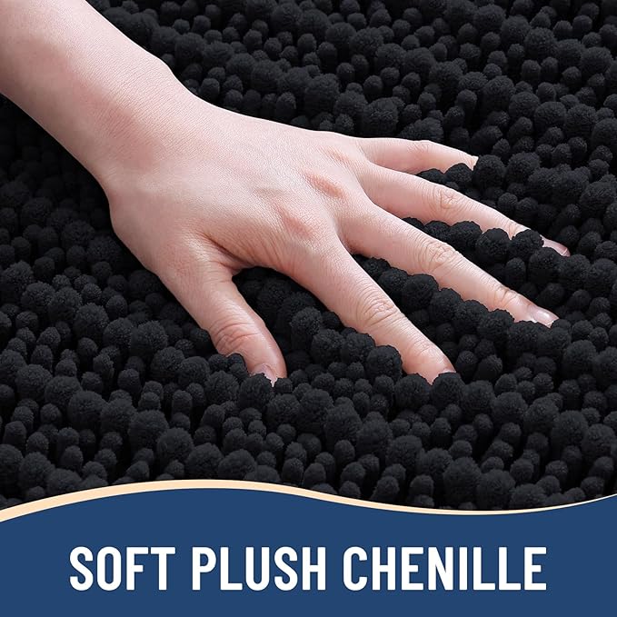 Arotive Luxury Chenille Bathroom Rug Mat, Extra Soft Thick Absorbent Shaggy Bath Rugs, Non-Slip Machine Wash Dry, Plush Bath Mats for Bathroom, Shower and Tub, 70x24, Black