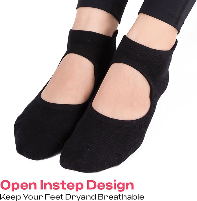 CoolMate Pilates Socks with Grips for Women, Yoga Socks, Crew Non Slip Women for Barre, Pilates Gifts