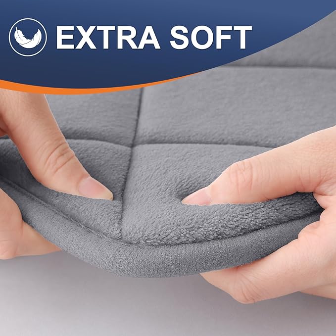 OLANLY Memory Foam Bath Mat 47x17, Ultra Soft and Absorbent Bathroom Rugs, Machine Washable, Comfortable Bath Carpet for Bathroom Floor, Tub and Shower, Medium Grey