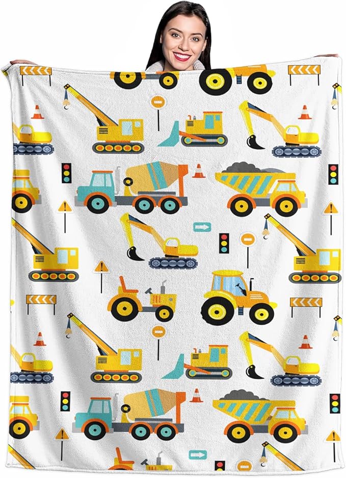 Wajade Kids Fleece Construction Truck Blanket for Boys Soft Throw Blanket with Trucks Car Print Birthday Christmas for Toddler Kids 60"x80"