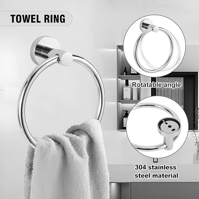 5-Piece Towel Racks for Bathroom, Stainless Steel Bathroom Accessories Set, Bathroom Towel Holder Wall Mounted, Sturdy Bath Towel Bar Set Bathroom Hardware Set (Chrome, 2 Pillar Paper Holder)