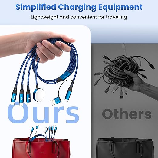 Multi Charging Cable with Dual Type-C Ports, 4 in 2 USB A/C Charing Cord for Apple Watch Charger/iPhone Charger/L Port, 5FT 2Pack iWatch Cable Travel Essentials for iWatch/iPhone 17-11/Android