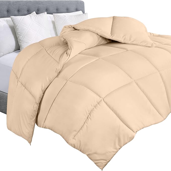 Utopia Bedding Comforter Duvet Insert, Quilted Comforter with Corner Tabs, Box Stitched Down Alternative Comforters Twin Size (Beige)