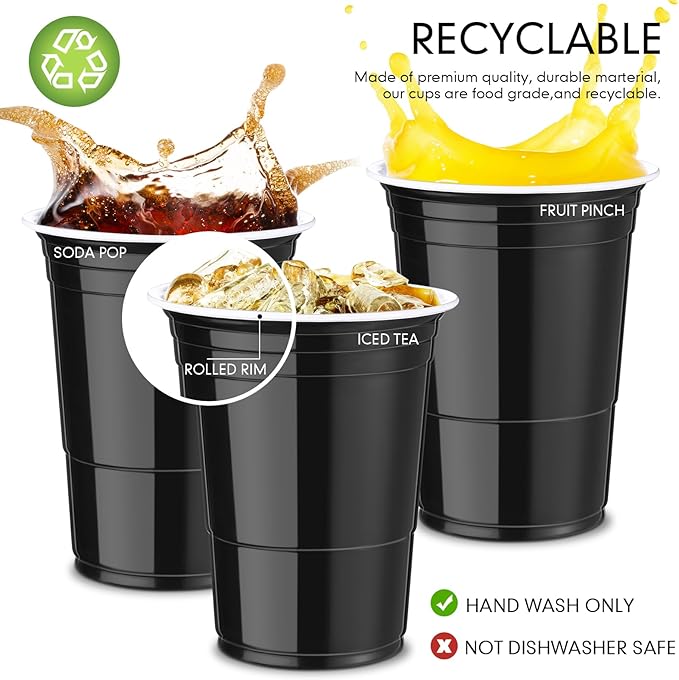 Mimorou Black 200 Pack 16 oz Disposable Plastic Cups Bulk, Party Plastic Cups for Parties Stackable Beverage Drinking Tumbler Heavy Duty for Events Picnics and BBQ Wedding Birthday Baby Shower